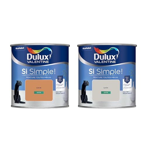 Dulux Valentine Peinture Si Simple Peinture Intérieure Toutes Pièces Satin - Peinture Murs et Plafonds, Portes et Plinthes - Lot de 2 - Couleurs : Le Lin & L'Ocre 0,5 L
