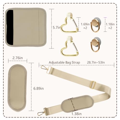 Image of LBU Strap for Bogg Bag Accessories with Handle Wrap, Detachable Shoulder Pad, 2Pcs Key Holders Adjustable Crossbody Shoulder Strap Wrap for XL /Medium /Small Rubber Tote Beach Bog Bags (Light Gold)