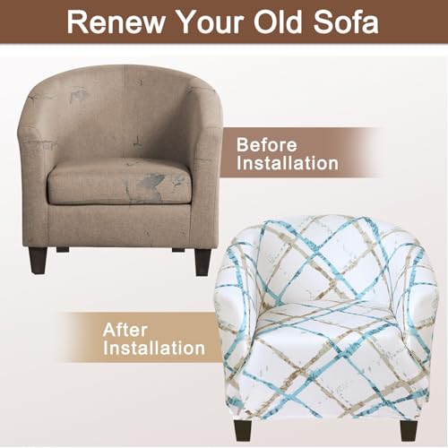 Image of SearchI Club Chair Slipcover Stretch Barrel Chair Covers Printed Tub Chair Slipcovers Soft Spandex Armchair Sofa Cover Removable Couch Furniture Protector for Living Room (Geometric Stripe)