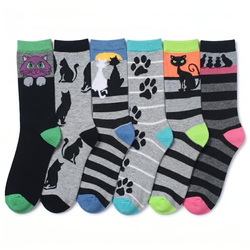 Image of Tipi Toe Women's 6-Pack Funky Crew Socks | Colorful Fun Patterned Novelty Dress Socks, Sizes 9-13