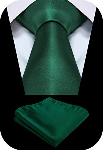 TIE G Solid Satin Color Formal Necktie and Pocket Square Sets in Gift Box (Hunter Green) - Image 3