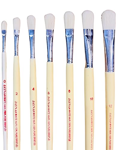 Image of Professional Filbert Hog Hair Paint Brush Set | Natural Bristle Brushes for Oil & Acrylic Painting, Soft Blending, Curved Strokes & Smooth Finish Artwork | Sizes 0-12, Set of 7