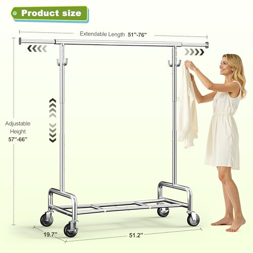 Image of Raybee 76 inch W Heavy Duty Clothes Rack, 450LBS Capacity, Space-Saving