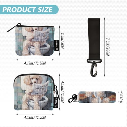 Cartoon Cute White Dog Reads Newspaper Women's Wallets Card Cases Large Capacity Change Purse Key Holder with Zipper Pocket for Lady 2 Pcs4
