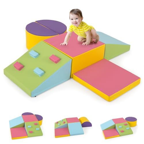 FANTASK 6 TLG. Schamstoff Bausteine Kinder, Softbausteine mit Kletterfelsen zum Klettern & Krabbeln