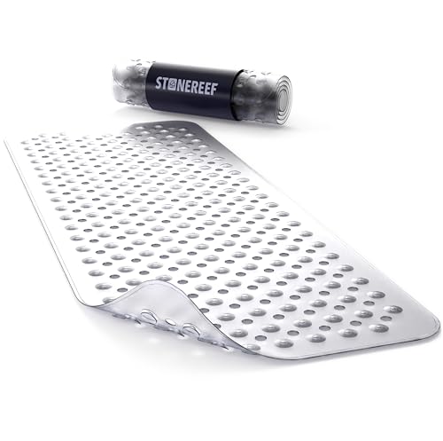 Badewannenmatte rutschfest 101x40 cm – Antirutschmatte für Badewanne & Dusche – BPA-frei, schimmelresistent & maschinenwaschbar – rutschfeste PVC Badematte mit Saugnäpfen, transparent