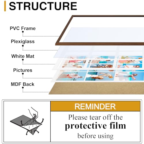 decorUhome 14x20 Picture Frames Collage Wall Decor, Display 9Pcs 4x6 Photos with Mat or 1Pcs 14x20 Unmatted, 9 4x6 Collage Picture Frames for Wall Mounting, Brown