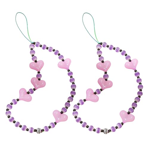 Staqlo 2PCS Handmade Heart Beads Phone Charm - Cute Colorful Phone Bracelet Lanyards and Wrist Straps zlax-22