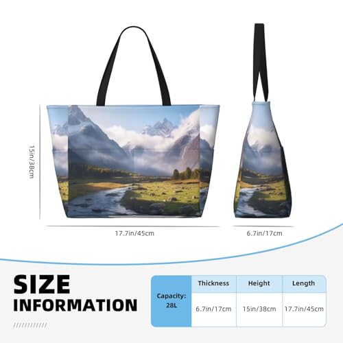 (Travel Mountain Scenery) Large Beach Tote Bag For Women With Zipper Foldable Lightweight Travel Pool Bag For Vacation Shopping4