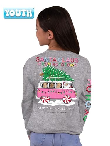 Image of Simply Southern Youth | Santa Claus is Coming to Town | Preppy and Stylish Girl's Gray Relaxed-Fit Small Long Sleeve T-Shirt