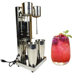 110V 180W Electric Milk Shaker Stainless Steel Milk Shaking Machine Double Head Drink Mixer Silver with 2pcs Stainless Steel Cups MS-1