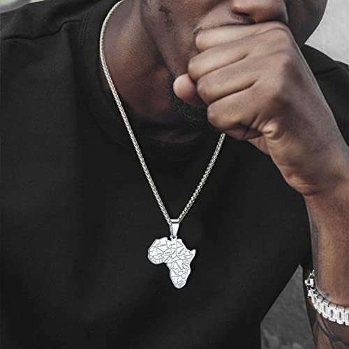 GOLDCHIC JEWELRY Africa Map Necklace for Men, Stainless Steel African Tribal/Egyptian Eye of Horus/I LOVE AFRICA/Elephant Africa Map Hiphop Jewelry Unisex with 22”+2”Adjustable Chain