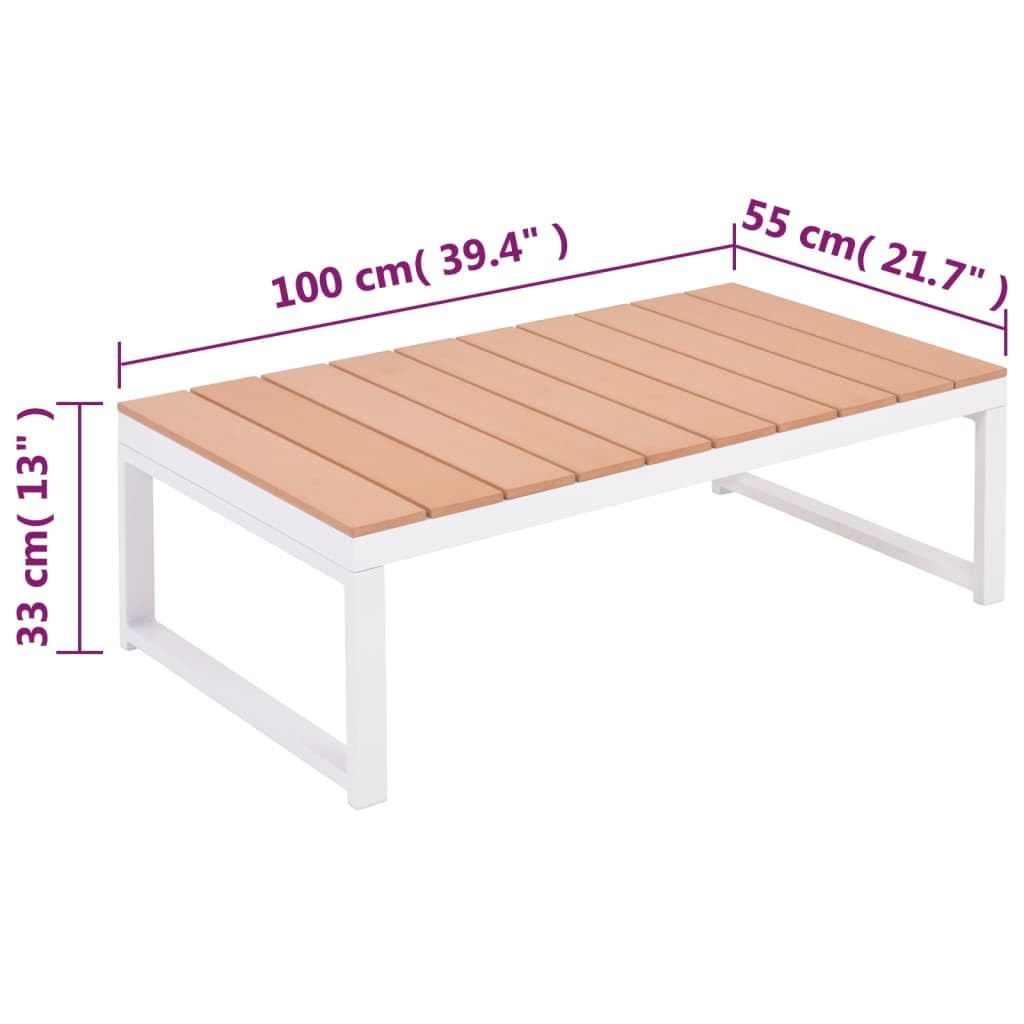 Zestaw mebli ogrodowych 4-częściowy zestaw poduszek aluminiowych WPC | Sofa 2-osobowa bez podłokietników, narożnik, stolik kawowy, 5 poduszek na siedzisko