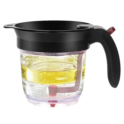 4-Cup Gravy Fat Separator With Bottom Release - Healthier Gravy, Soup, Stock And Oil Separator With Strainer 1L Grease Separator Cup Fat Skimmer For Cooking