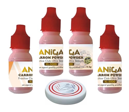 ANIQA smooth Professional Carrom Board,disco powder extra| Fine Export Quality As Per International Specifications Practice XL for Board Game pack of 4 (total 20g) with 8mm stricker white