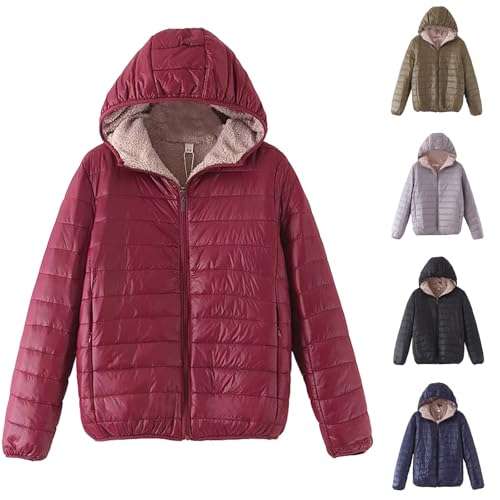 Chaqueta acolchada ligera para mujer con capucha, chaqueta de invierno para mujer, forro cálido, chaqueta de plumón, abrigo de invierno al aire libre, cremallera acolchada, elegante chaqueta de