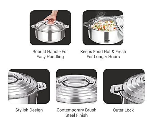 Milton Galaxia 2500 Insulated Stainless Steel Casserole, 2500 ml | 84 oz| 2.6 qt. Thermal Serving Bowl, Keeps Food Hot & Cold for Long Hours, Elegant Hot Pot Food Warmer Cooler, Silver