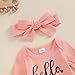 FIOMVA Im New Here Newborn Outfit Girl Long Sleeve Letter Romper Ribbed Knit Jumpsuit Baby Girl Preemie Coming Home Outfit (Hello I'm New Here Pink, 0-3 Months)
