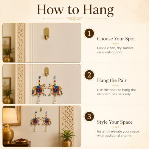 Image of Religious Door Hanging Decor with Pearl Beads & Tassel, Wooden Wall Hanging for Home Temple, Pooja Room, Entrance, Mandir Decoration & Spiritual Gift, Elephant