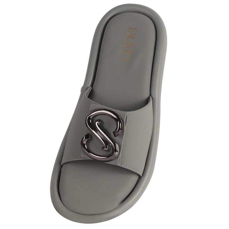 fausto Women Open Toe Flat Buckle Slip On Sliders | Cushioned Insole Slippers with Extra Comfort | Trendy Flat House Sandals for All Day Wear-picture-13