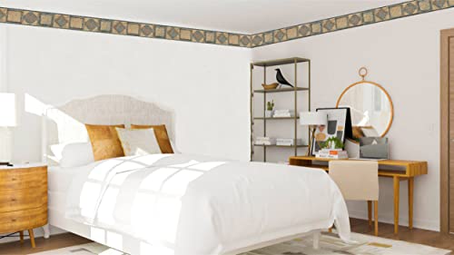 Dundee-Deco-DDAZBD9434-Peel-and-Stick-Wallpaper-Border-Geometric-Blue-Brown-Shapes-Wall-Border-Retro-Design-15-ft-x-7-in-457m-x-1778cm-Self-Adhesive Dundee Deco DDAZBD9434 Peel and Stick Wallpaper Border Geometric Blue Brown Shapes Wall Border Retro Design 15 ft x 7 in 457m x 1778cm Self Adhesive