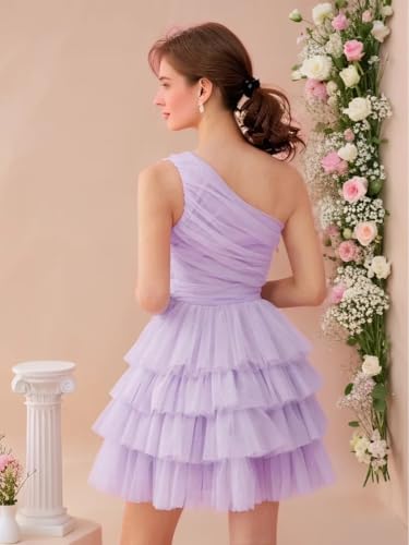 Tiered Tulle Homecoming Dresses for Teens One Shoulder Short Prom Dress A Line Mini Cocktail Party Gown3