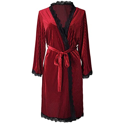 Women's Lace Velvet Robe Sexy V Neck Nightgown Short Bathrobe Sleepwear for Bridal Wedding3
