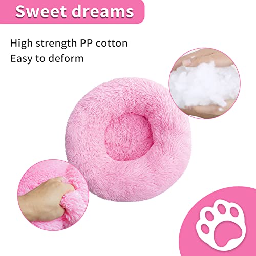 LuckyZoo77 Flauschiges Hundebett Rund 50 cm – Weiches Donut Katzenbett für kleine Hunde & Katzen, Waschbar & rutschfest, Plüsch Haustierbett, Rosa