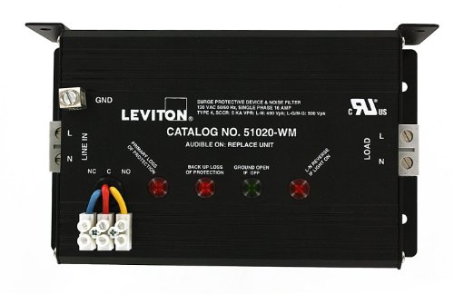 Leviton 51020-WM 120 Volt, 20 Amp, 2 Pole, 3 Wire, In-Line Protector Surge Protective Device, Wired-In Module, Surface Mounted