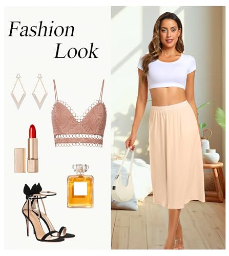 Image of Vlazom Half Slips for Women Under Dress Long Half Slip Under Skirt with Lace Trim Size S-XXL