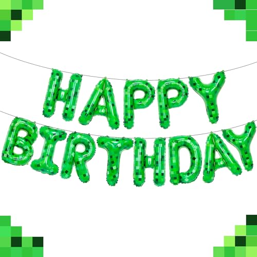TNT Pixel Happy Birthday Banner Party Decorations Foil Balloons L...