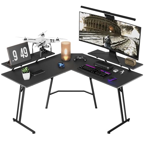 FIVMEN Mesa de gaming de esquina, 120 x 120 cm, en forma de L, con soporte para monitor, mesa de ordenador, para juegos, oficina, oficina, hogar, color negro