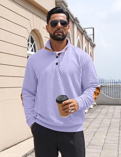 Image of Men's Casual Sweatshirt Pullover Sweater Casual Long Sleeve Stand Collar Quarter Button Sweaters