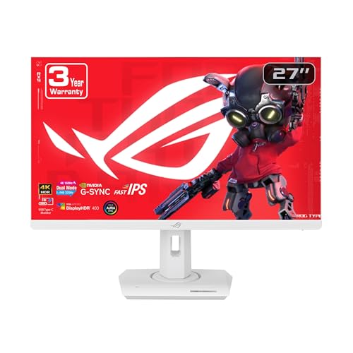 ASUS ROG Strix 27” 4K HDR USB-C Gaming Monitor (XG27UCG-W) – White, UHD (3840x2160) Dual Mode (4K 160Hz or FHD 320Hz), 1ms, Fast IPS, ELMB Sync, G-SYNC Compatible (Renewed)
