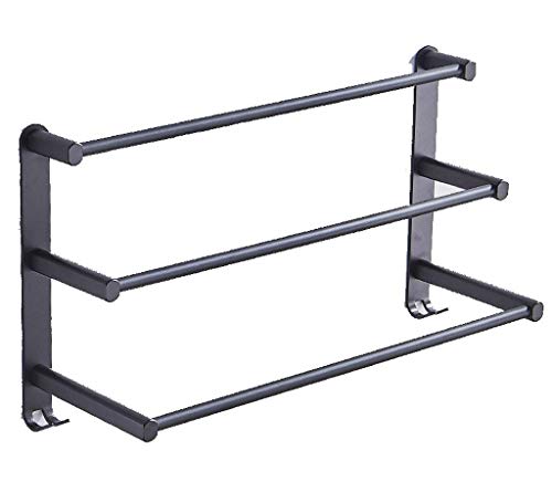 Rack de serviette de salle de bain aluminium noir LWX support mural porte-serviette