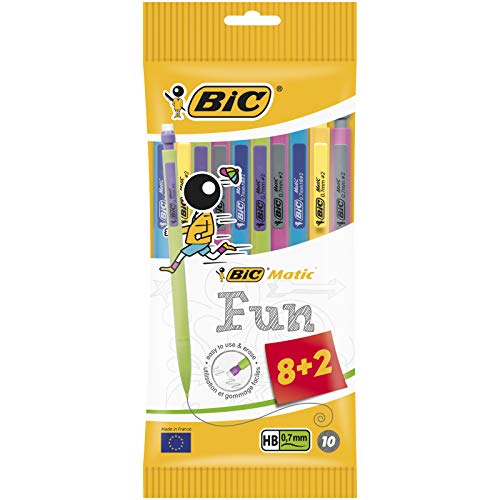 BIC Matic Porte-Mines 0.7mm HB - Pochette De 5, Gomme Intégrée, Mines Incluses, Fabriqué En France