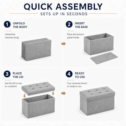 Image of ALASDO 30 Inch Folding Storage Ottoman Bench with Hidden Storage, Velvet Storage Ottoman Foot Rest Stool, End of Bed Bench for Bedroom, Living Room, Entryway and Closet, Dark Gray