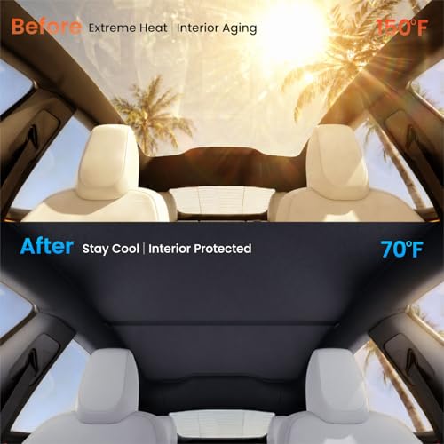 Image of REEVAA Tesla Model Y Juniper (2026-2025) Sunshade Roof Accessories, Black | OEM Fit; Full Blackout & Heat-Blocking; Protect Interior & Reduce A /C Workload; Two-Piece Magnetic Design Prevents Sagging