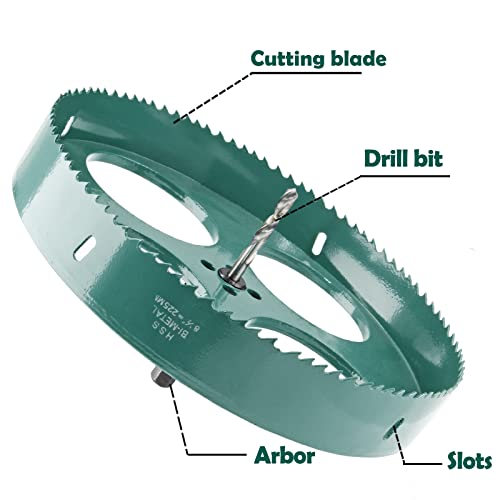 Image of 8-7 /8 Inch / 225mm Hole Saw with Arbor, 8.875 Inch Hole Saw HSS Bi-Metal Hole Cutter Smoothly Cutting in Cornhole Boards, Plastic, Wood, Fiberboard, Drywall