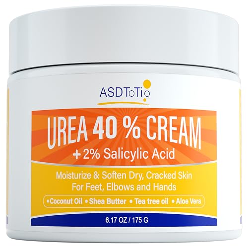 ASDToTio Urea Cream 40% - Foot Care for Dry Cracked Heels, Foot Lotion - With 2% Salicylic Acid, Tea Tree Oil, Shea Butter, Aloe Vera - For Feet, Hands, Heels, Elbows, Knees and More - 6 oz