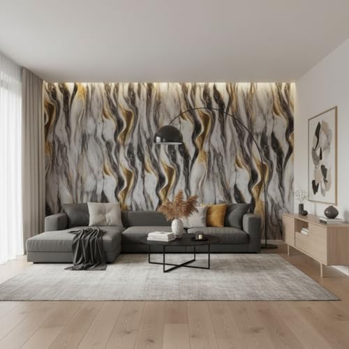 Image of VKR Premium Marble Design Self Adhesive Wallpaper Roll | Waterproof & Oil-Proof Furniture Sticker for Kitchen, Table, Wardrobe, Cabinets & Wall Decor (Black & Gold Pack of 1)