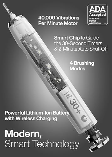 Image of AquaSonic VIBE series Ultra Whitening Electric Toothbrush - 8 DuPont Brush Heads & Travel Case Included - Sonic 40,000 VPM Motor & Wireless Charging - 4 Modes w Smart Timer - Optic White