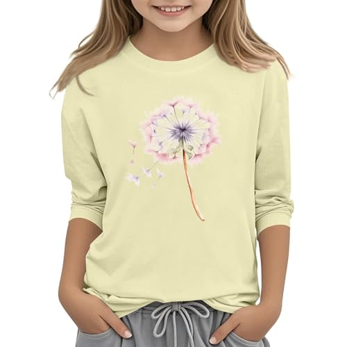 Girls Shirts Three Quarter Length Round Neck Trendy Tops for Teens Floral Print Blouse Half Sleeve Outfits 3-14 Years