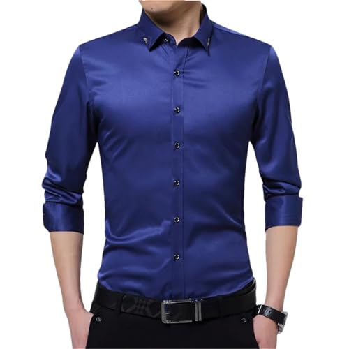 Chemise formelle homme manches longues bleu L ajustée avec col brodé chic