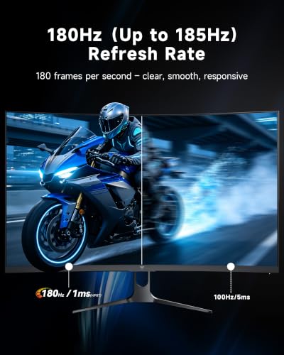 Image of KTC 32 Inch Curved Gaming Monitor, QHD 2560x1440 180Hz Curve Monitors 1500R, Up to 185Hz, 1MS w /Adaptive Sync, 5000:1, HDMI Displayport, Tiltable, Eye Care, Vesa Mount H32S5