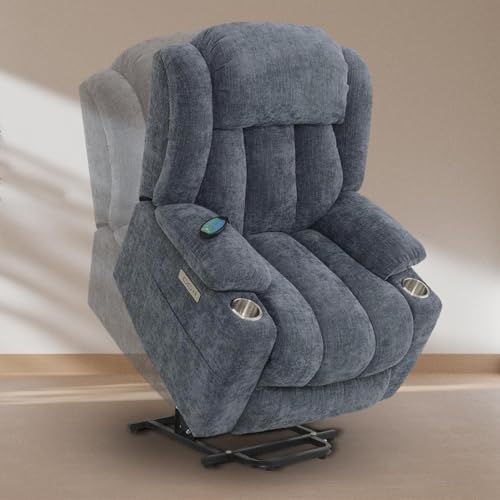 Recopilación de Reclinables - los más vendidos. 47 Avanti Sillón Reclinable Eléctrico - con Sistema de Masaje y Elevación - con USB Integrado y Portavasos - De Tela Suave - Ringo (Gris)