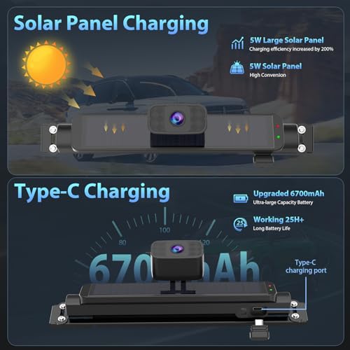 Image of Carpuride Solar Wireless Backup Camera with 7 inch Monitor and 6700mAh Battery | Rechargeable 1080P Back Up Cam Auto Sleep, 170 Wide Angle, IP69K Waterproof, Easy Installation for Car, Van, Truck, Trailer