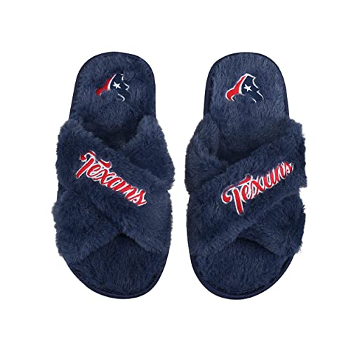 Image of FOCO Womens NFL Team Script Wordmark Fuzzy Cross Slide Slippers