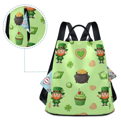 Sac à dos motif léprechauns vert pour femme avec zip sécurisé - 4