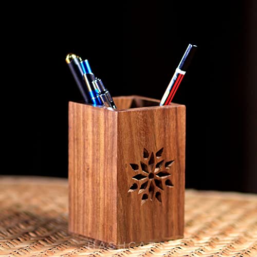 Hashcart Wooden Pen Holder/Stand | Pencil Cup | Makeup Brush Holder | Desk Organizer | Office Table Storage | Art Supply | Home Decor